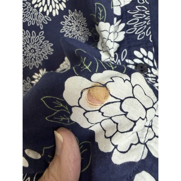 Susan Graver Women’s Plus Sz 2X Cotton Shirt Button Down Floral Print Navy White - Picture 8 of 16